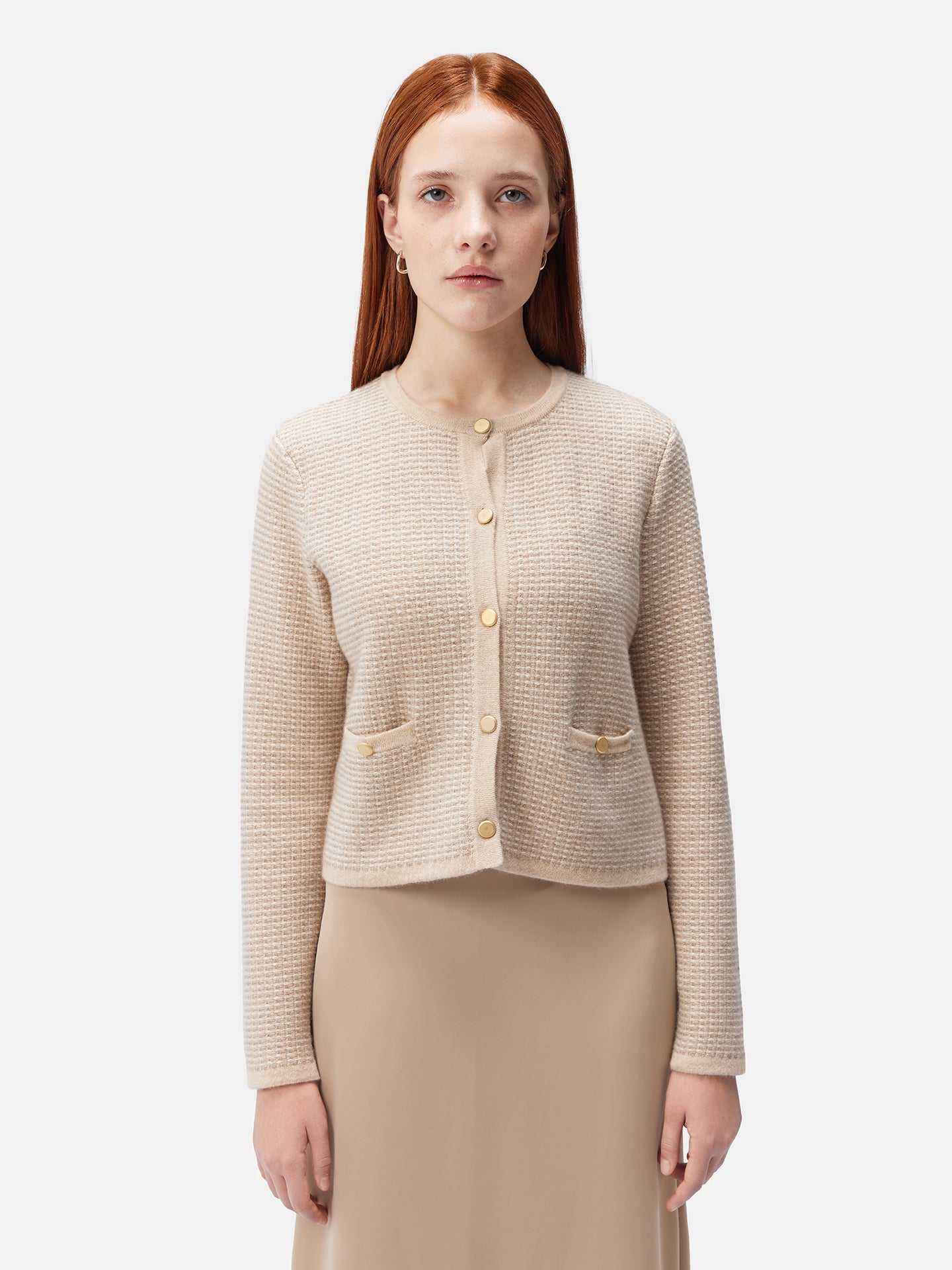 Organic Colour Cashmere Jacquard Cardigan