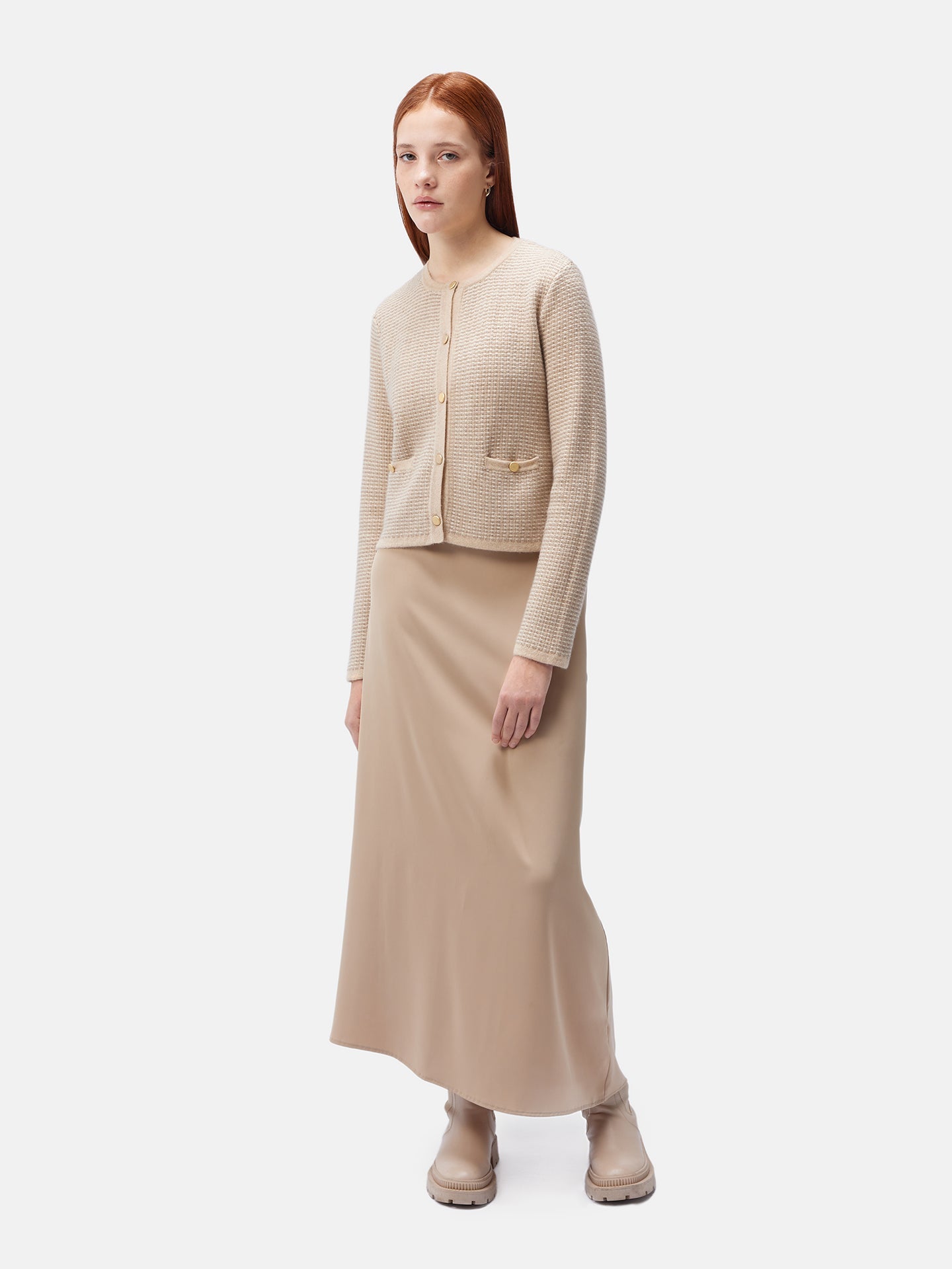 Organic Colour Cashmere Jacquard Cardigan