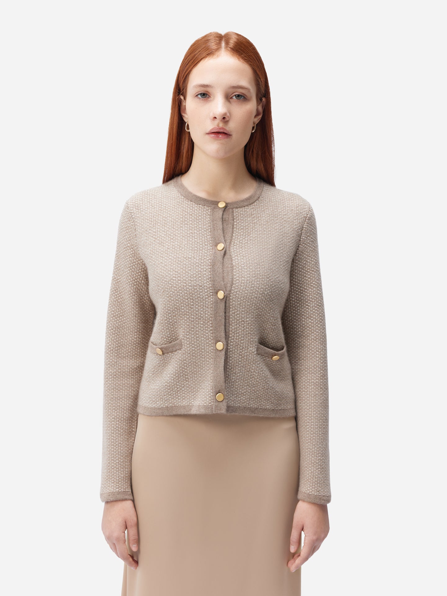 Organic Colour Cashmere Jacquard Cardigan
