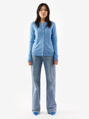 Women’s Crew Neck Cashmere Cardigan Azure Blue | GOBI UK #color_blue