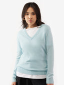 Women's Cashmere Basic V-Neck Sweater Blue Glass - Gobi Cashmere #color_blue-glass