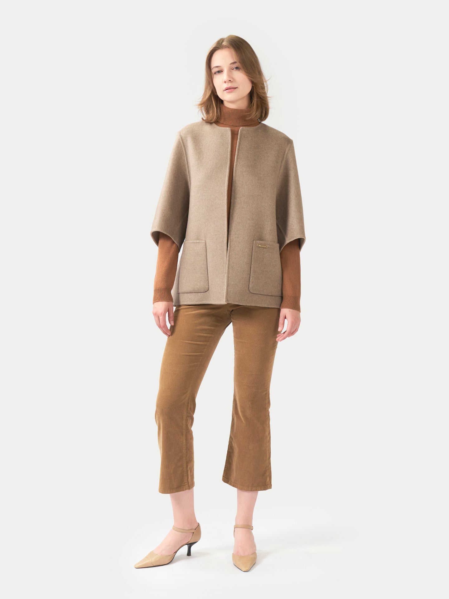 Organic Colour Patch Pocket Cashmere Poncho Jacket