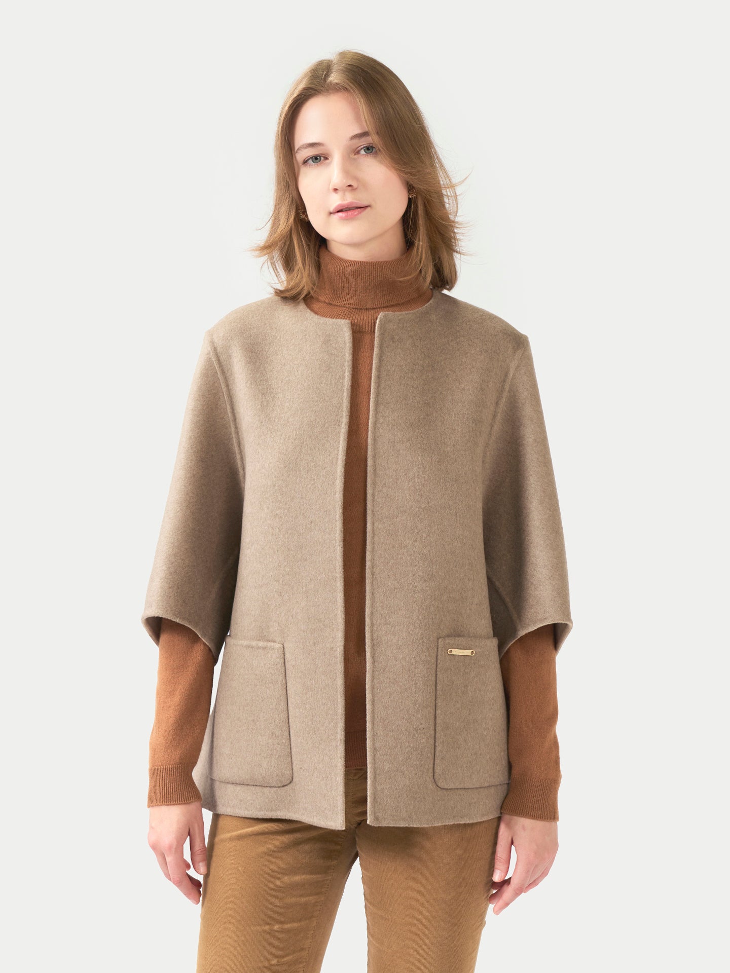 Organic Colour Patch Pocket Cashmere Poncho Jacket