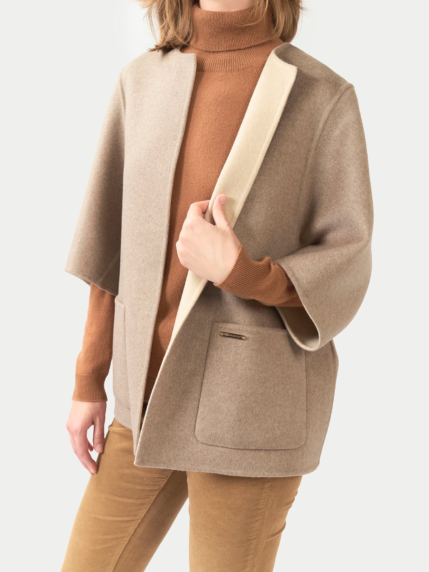 Organic Colour Patch Pocket Cashmere Poncho Jacket