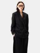 Double-Breasted Cashmere Suit Blazer | GOBI UK #color_black