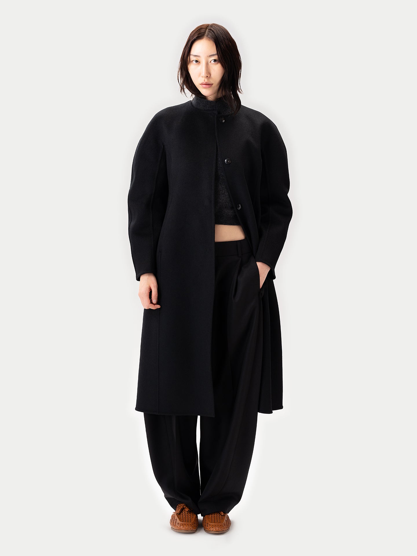 Oval-Sleeve Cashmere Coat