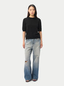 Women's Short-Sleeve Cashmere Jumper Black | GOBI UK
