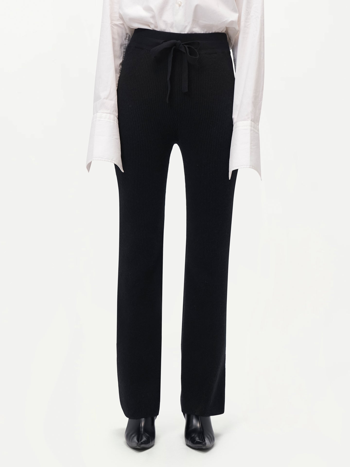 Cashmere Ribbed-Knit Trousers Black - Gobi Cashmere