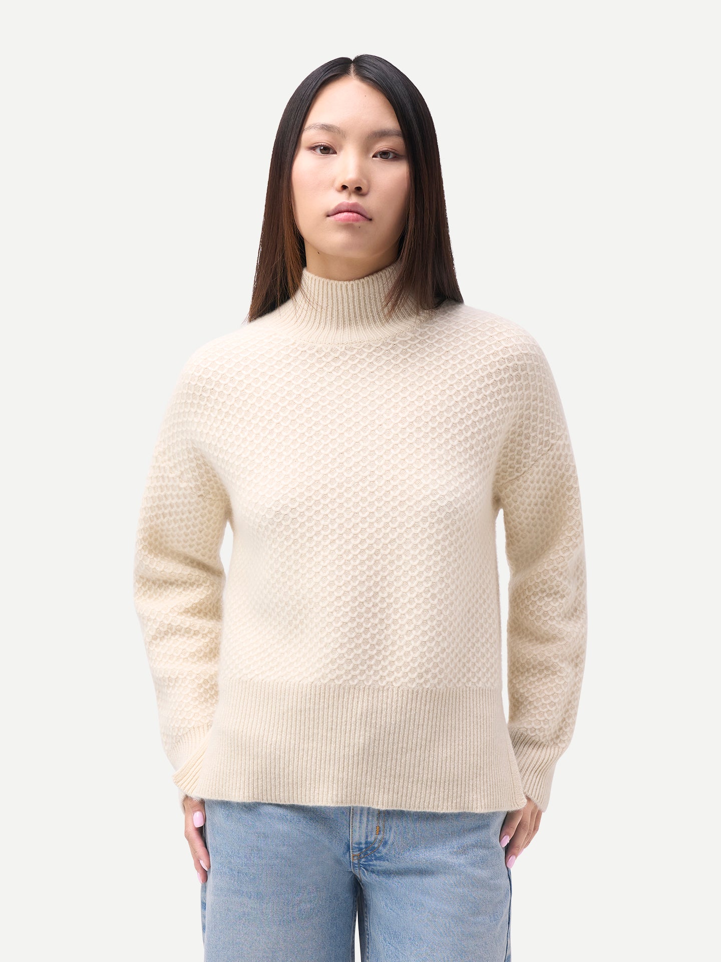 Organic Colour Dual Pattern High-Neck Cashmere Jumper