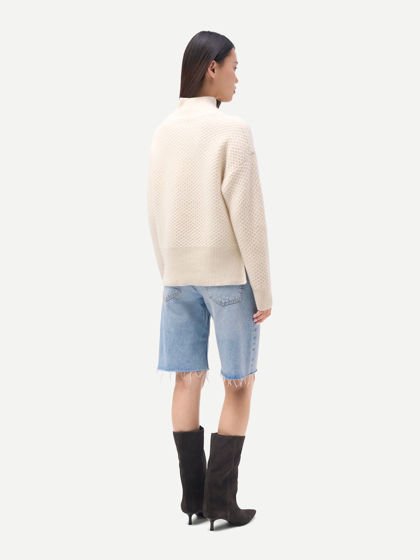 Organic Colour Dual Pattern High-Neck Cashmere Jumper