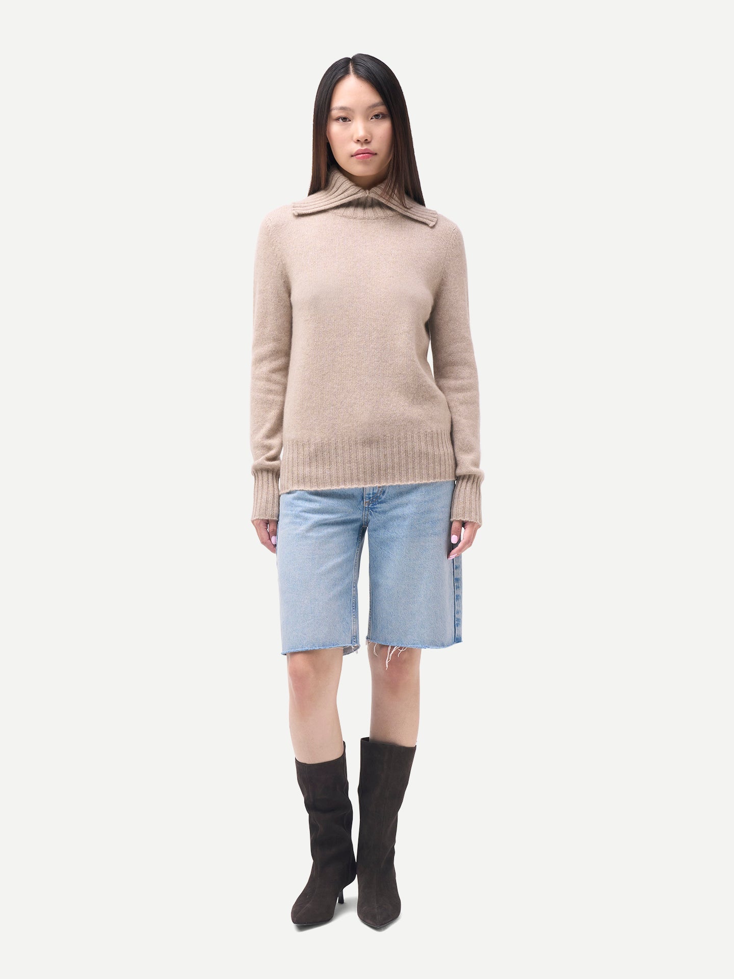 Organic Colour Fold-Over Turtleneck Cashmere Jumper