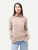 Women's Fold-Over Turtleneck Cashmere Jumper | GOBI UK #color_warm-grey