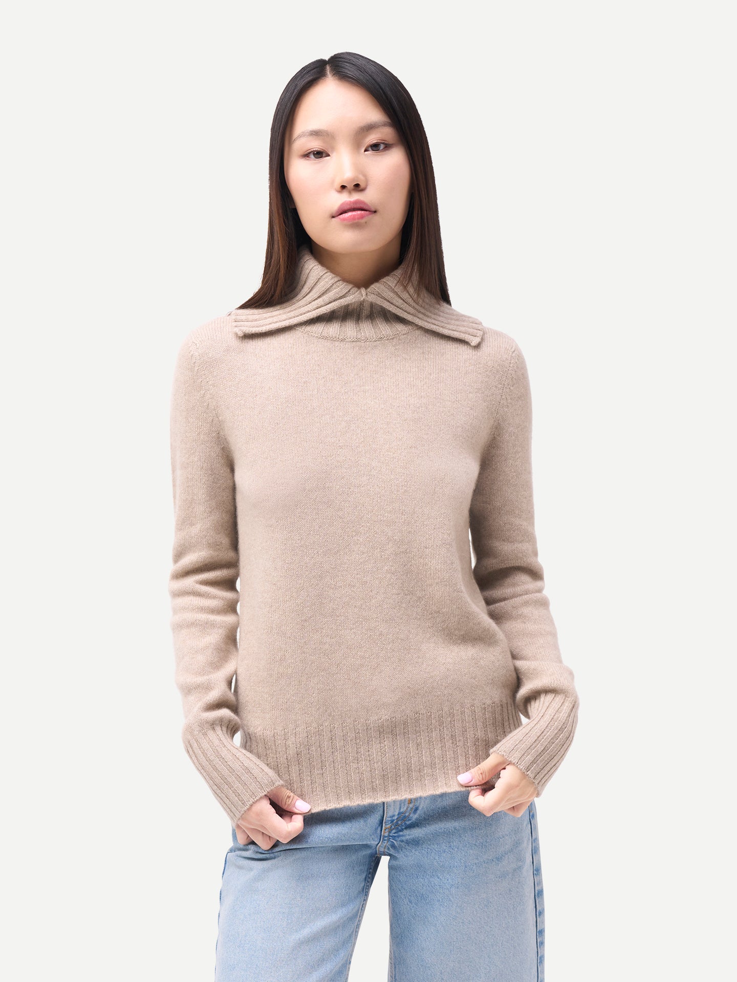 Organic Colour Fold-Over Turtleneck Cashmere Jumper