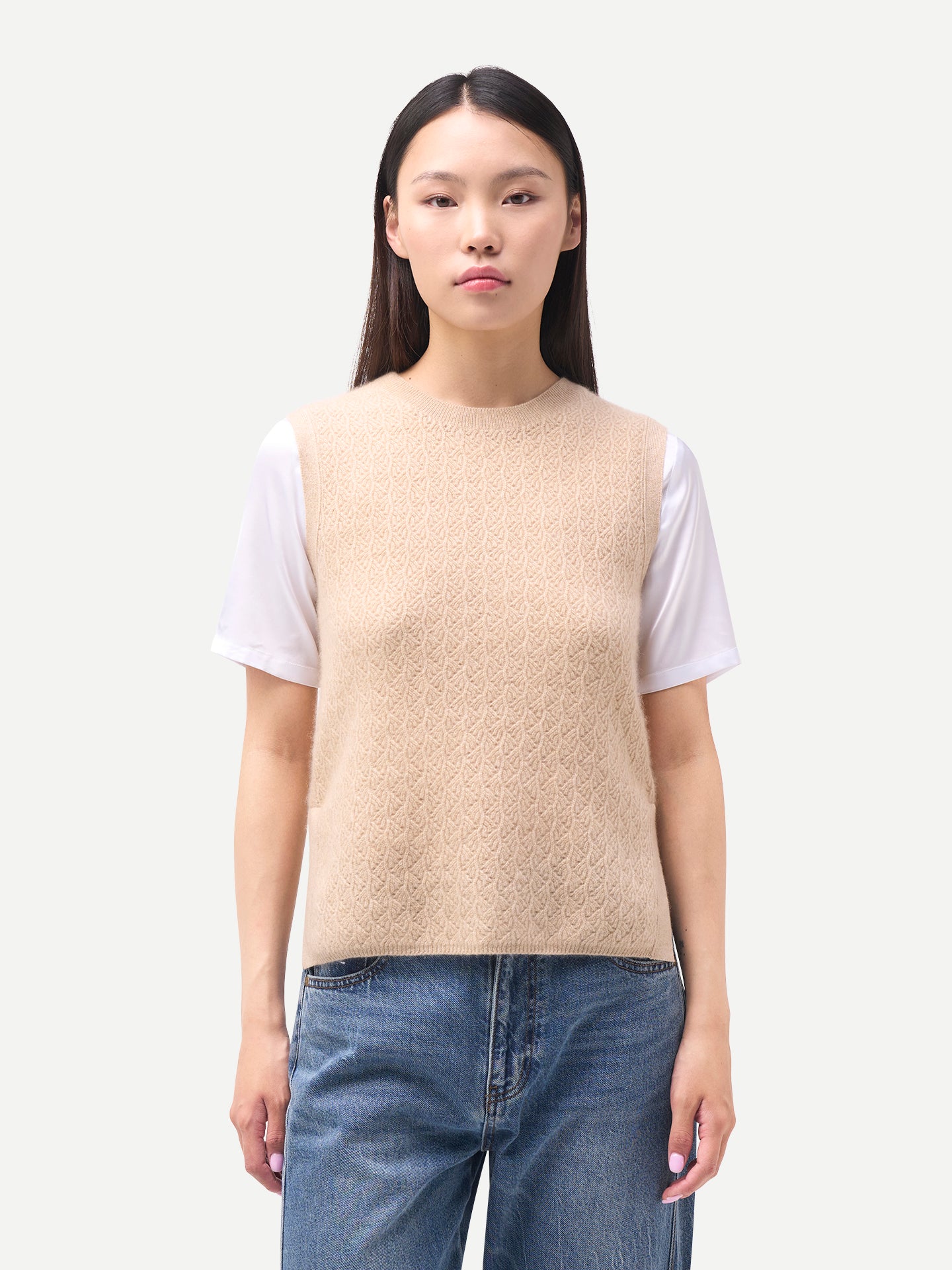 Organic Colour  Ajour Knit Crewneck Cashmere Vest