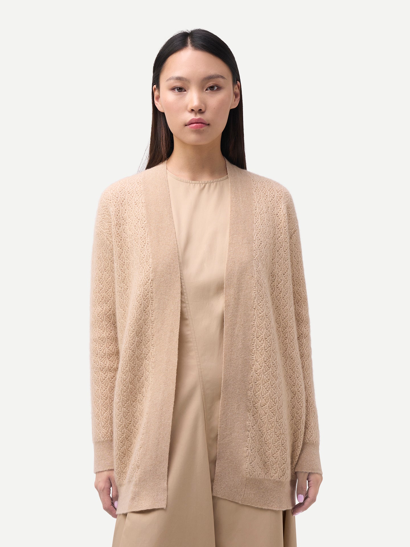 Organic Colour Ajour Knit Open-Front Cashmere Cardigan