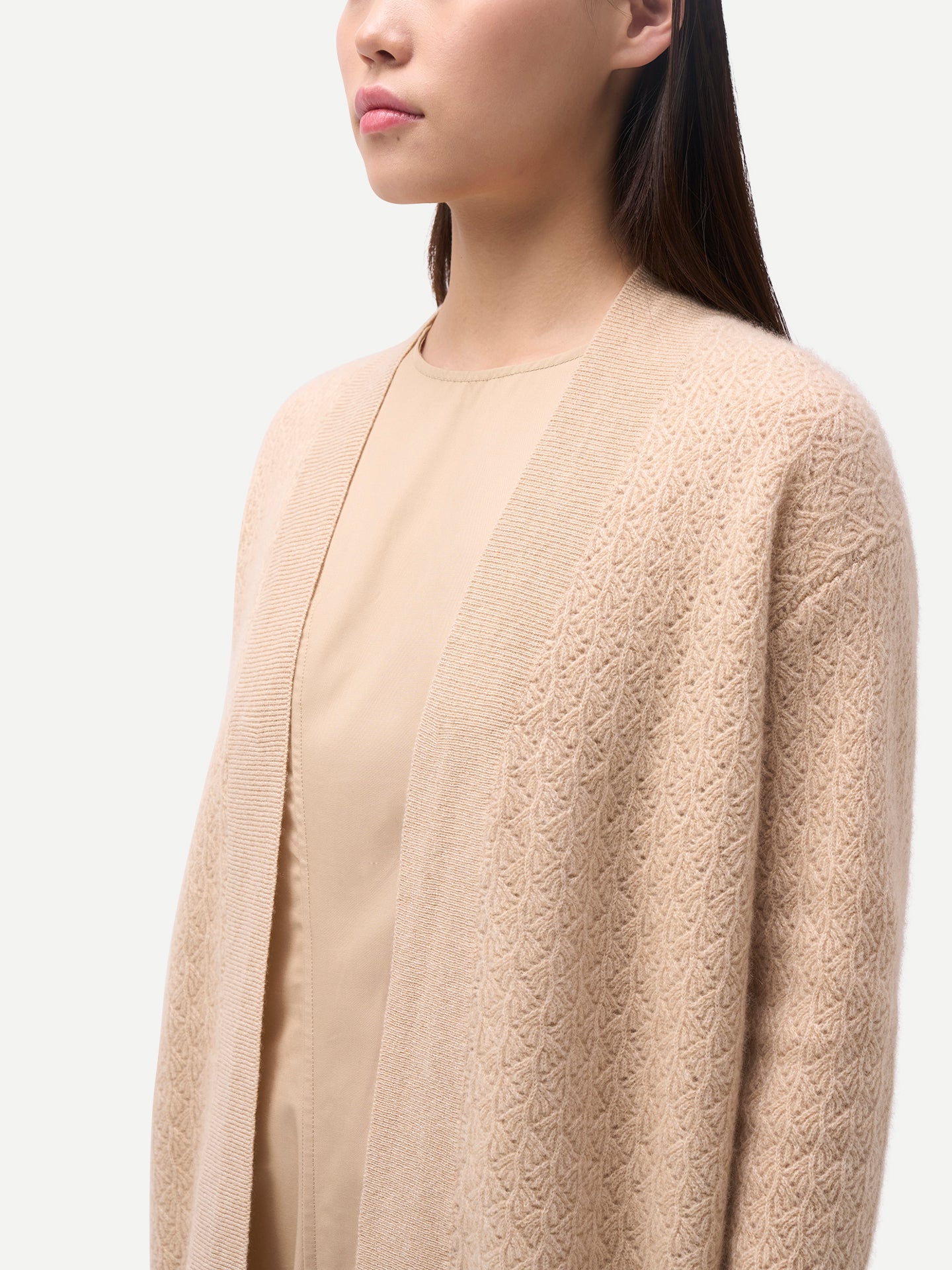 Organic Colour Ajour Knit Open-Front Cashmere Cardigan