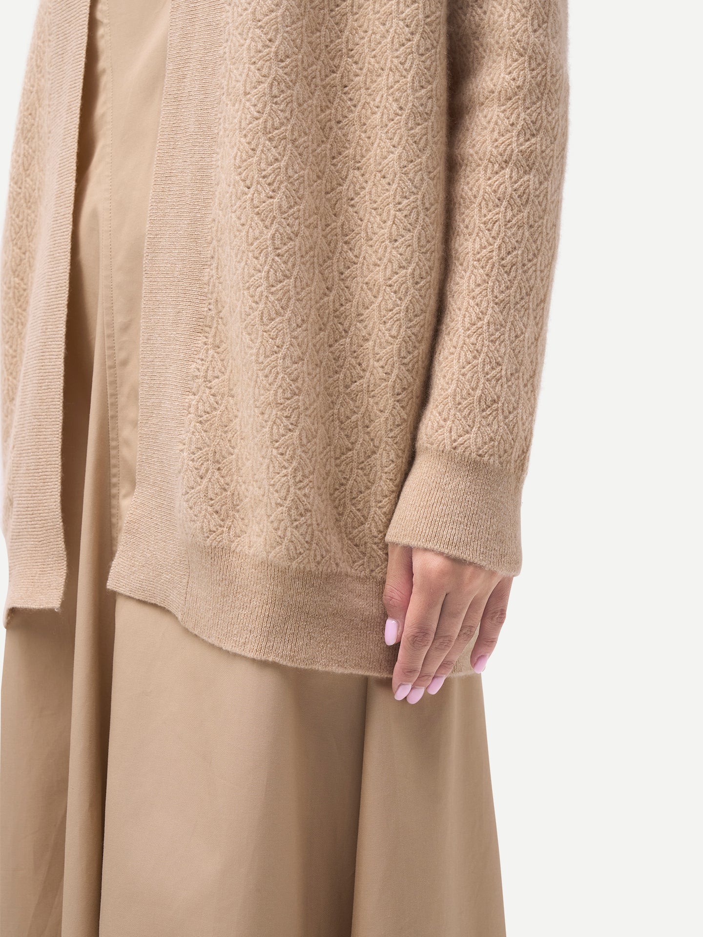 Organic Colour Ajour Knit Open-Front Cashmere Cardigan