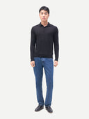 Men's Cashmere Silk Polo Shirt Black | GOBI Cashmere