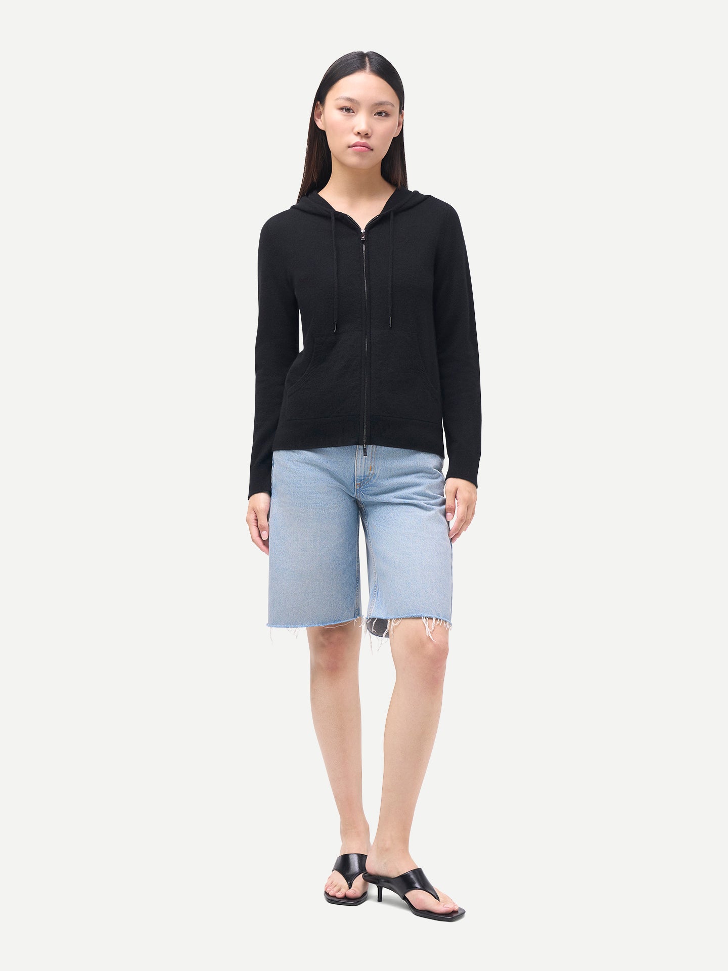 Woman Zipper Hoodie with Smiley Pocket