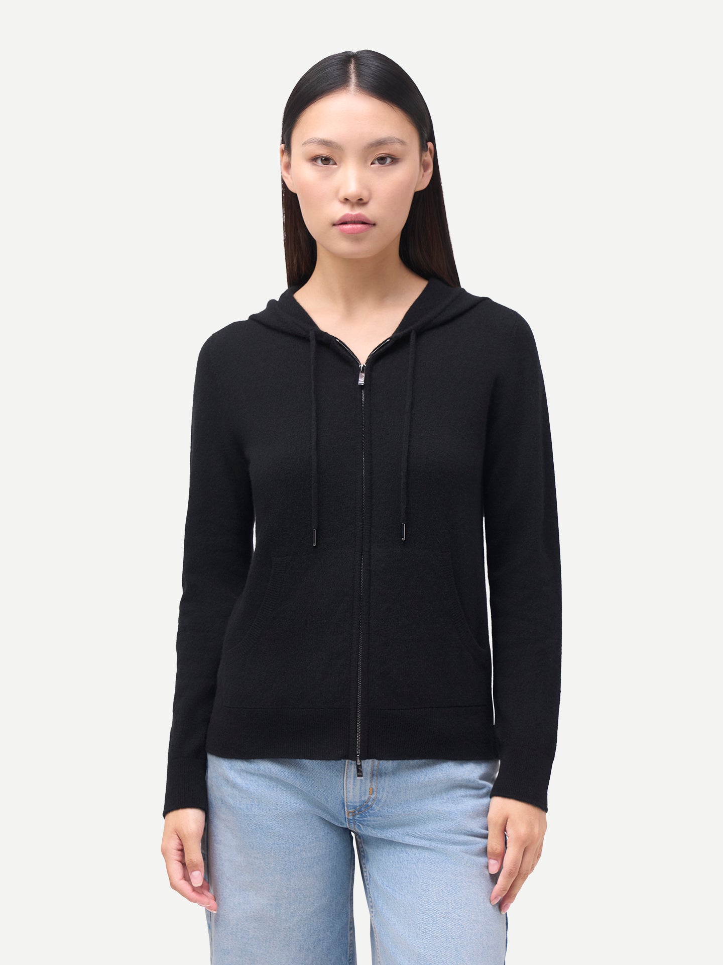 Woman Zipper Hoodie with Smiley Pocket