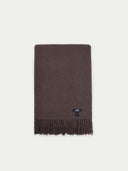 Brown scarf with a brand logo on a light gray background #color_brown