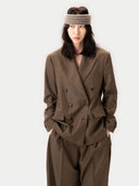 Double-Breasted Cashmere Suit Blazer | GOBI UK #color_sepia