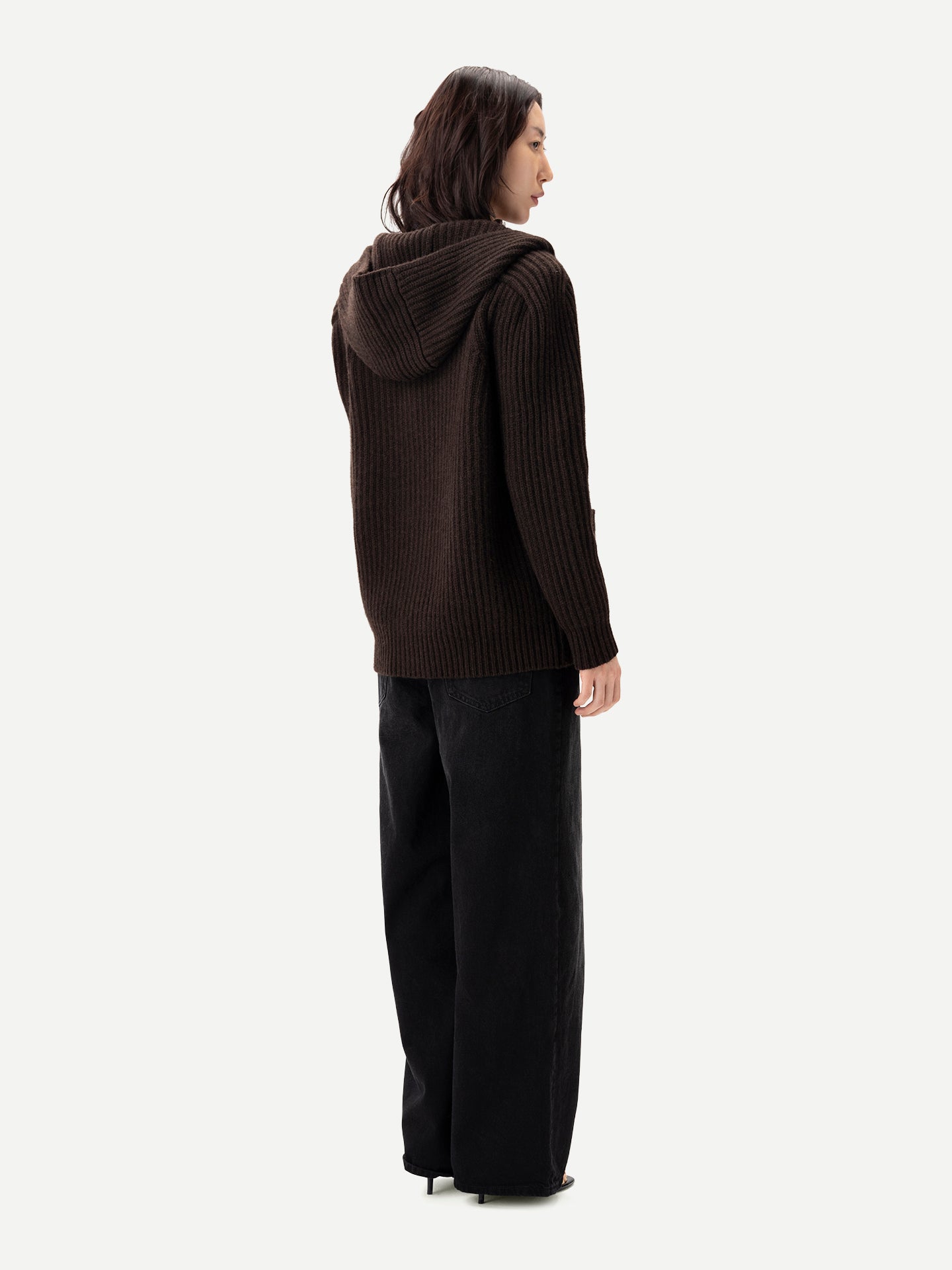 Wide-Shoulder Hooded Cashmere Cardigan