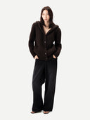 Wide-Shoulder Hooded Cashmere Cardigan Brown | GOBI UK #color_mole