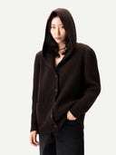 Wide-Shoulder Hooded Cashmere Cardigan Brown | GOBI UK #color_mole