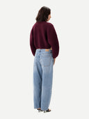 Oval-Sleeve Cropped Cashmere Jumper | GOBI UK #color_burgundy