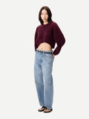 Oval-Sleeve Cropped Cashmere Jumper | GOBI UK #color_burgundy