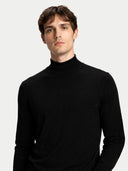 Men Cashmere Silk High Neck Jumper Black - Gobi Cashmere