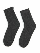 Unisex Cashmere Trim Knit Bed Socks Charcoal - Gobi Cashmere #color_charcoal
