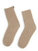 Unisex Cashmere Rib Knit Socks Taupe - Gobi Cashmere #color_taupe