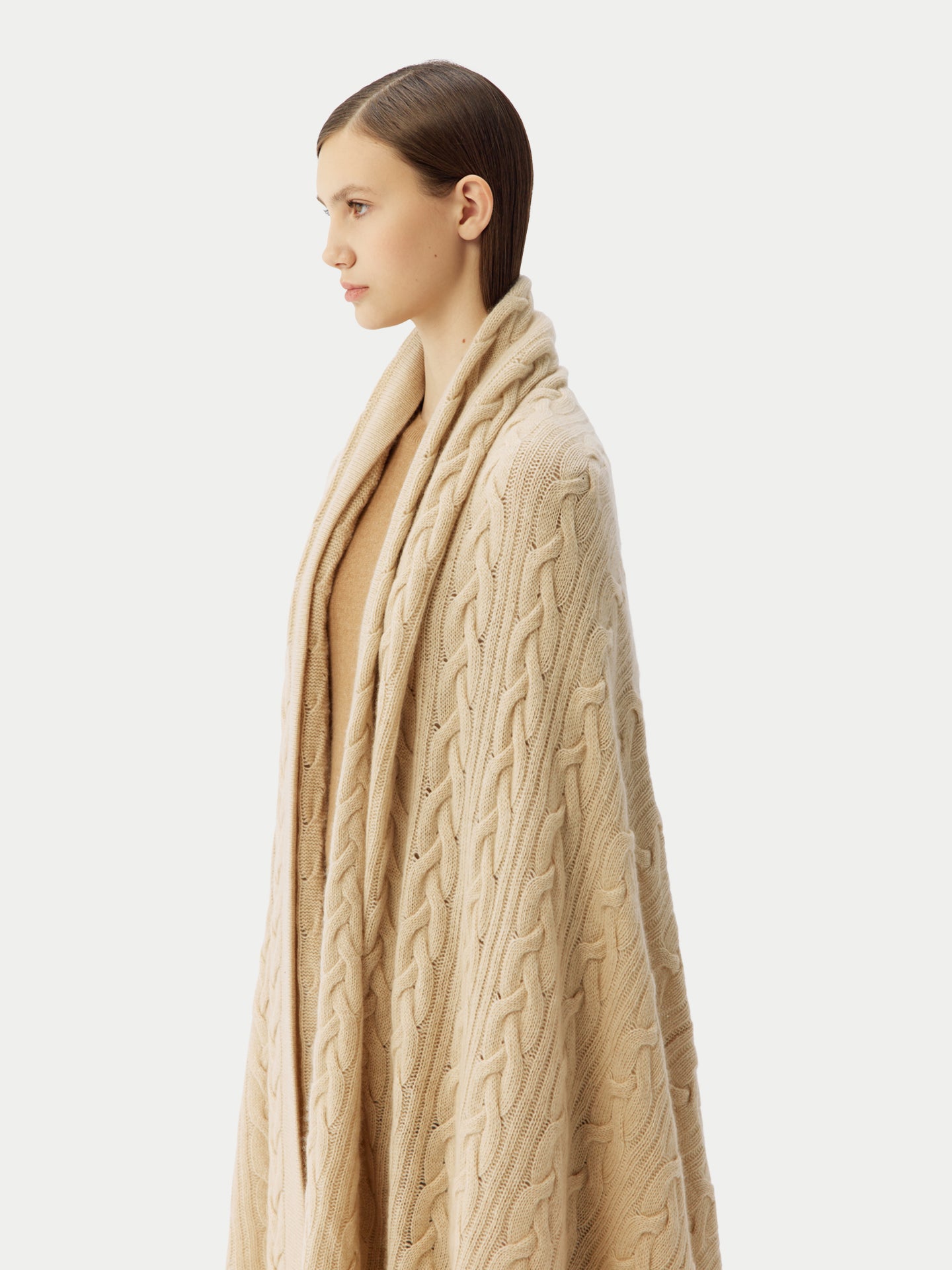 Organic Colour Cable Knit Cashmere Blanket