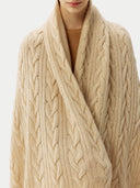 Unisex Cashmere Cable Knit Blanket Beige- Gobi Cashmere