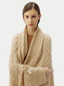 Unisex Cashmere Cable Knit Blanket Beige- Gobi Cashmere