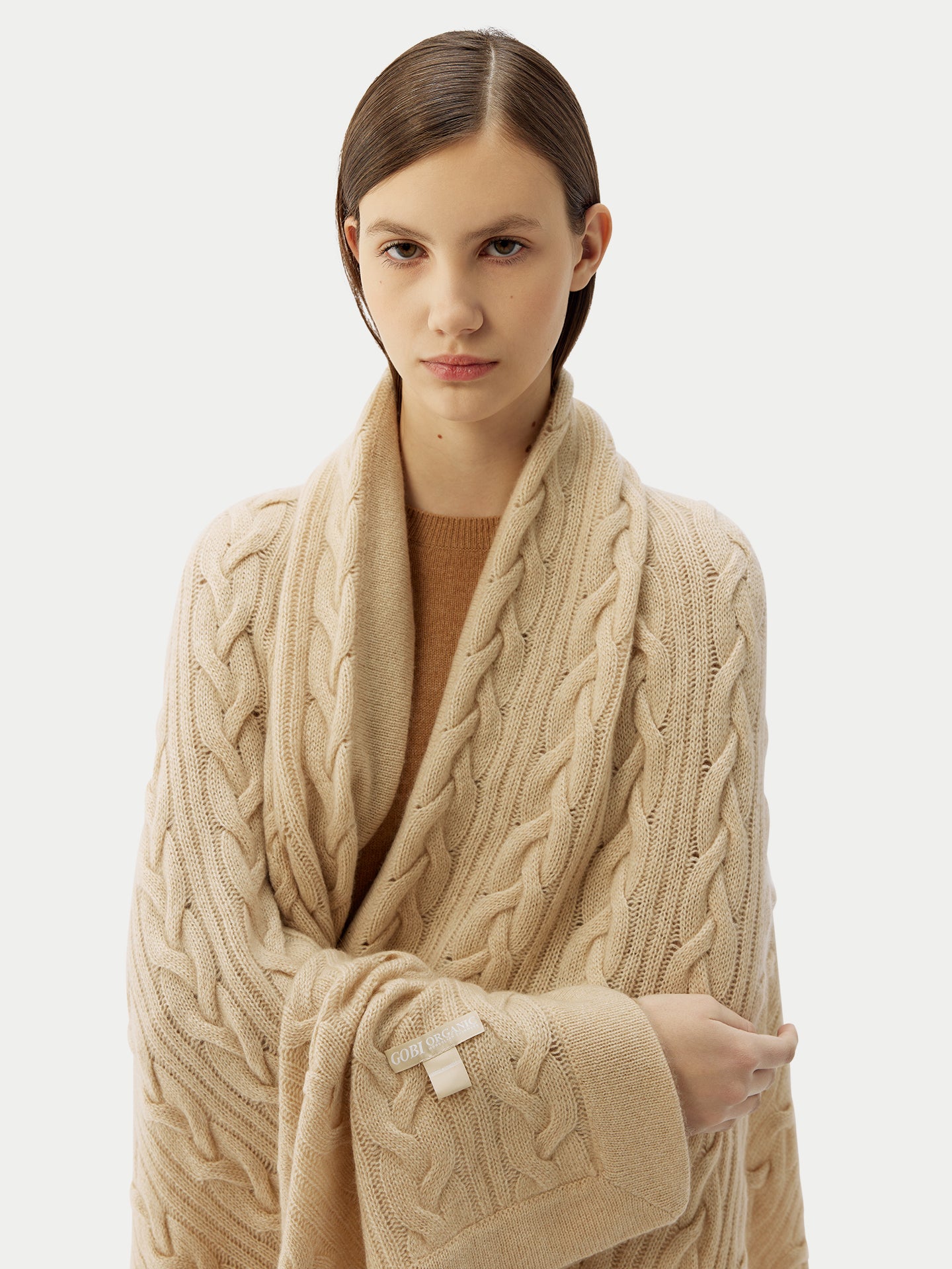 Organic Colour Cable Knit Cashmere Blanket
