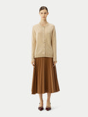 Women's Organic Colour Cashmere Crew Neck Cardigan Beige #color_beige