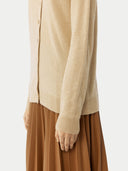 Women's Organic Colour Cashmere Crew Neck Cardigan Beige #color_beige
