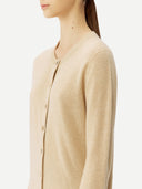 Women's Organic Colour Cashmere Crew Neck Cardigan Beige #color_beige