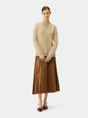 Women's Organic Colour Cashmere Crew Neck Cardigan Beige #color_beige