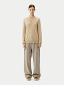 Women’s Basic V-Neck Cashmere Jumper Beige | GOBI UK #color_beige
