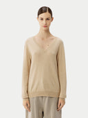 Women’s Basic V-Neck Cashmere Jumper Beige | GOBI UK #color_beige