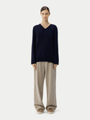 Women’s Basic V-Neck Cashmere Jumper Navy | GOBI UK #color_navy