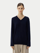 Women’s Basic V-Neck Cashmere Jumper Navy | GOBI UK #color_navy