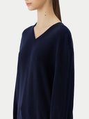 Women’s Basic V-Neck Cashmere Jumper Navy | GOBI UK #color_navy-blue