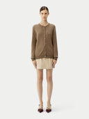 Women’s Round Neck Button Cashmere Cardigan Tan | GOBI UK