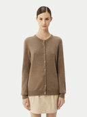 Women’s Round Neck Button Cashmere Cardigan Tan | GOBI UK
