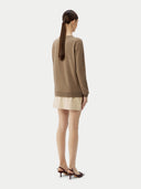 Women’s Round Neck Button Cashmere Cardigan Tan | GOBI UK